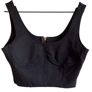Black Corset Bustier Cropped Tank Top L Like New Stretch Y2K Day to Night